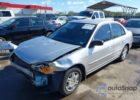 2002 Honda Civic Lx z USA, uszkodzony, nr VIN 1HGES16572L057968